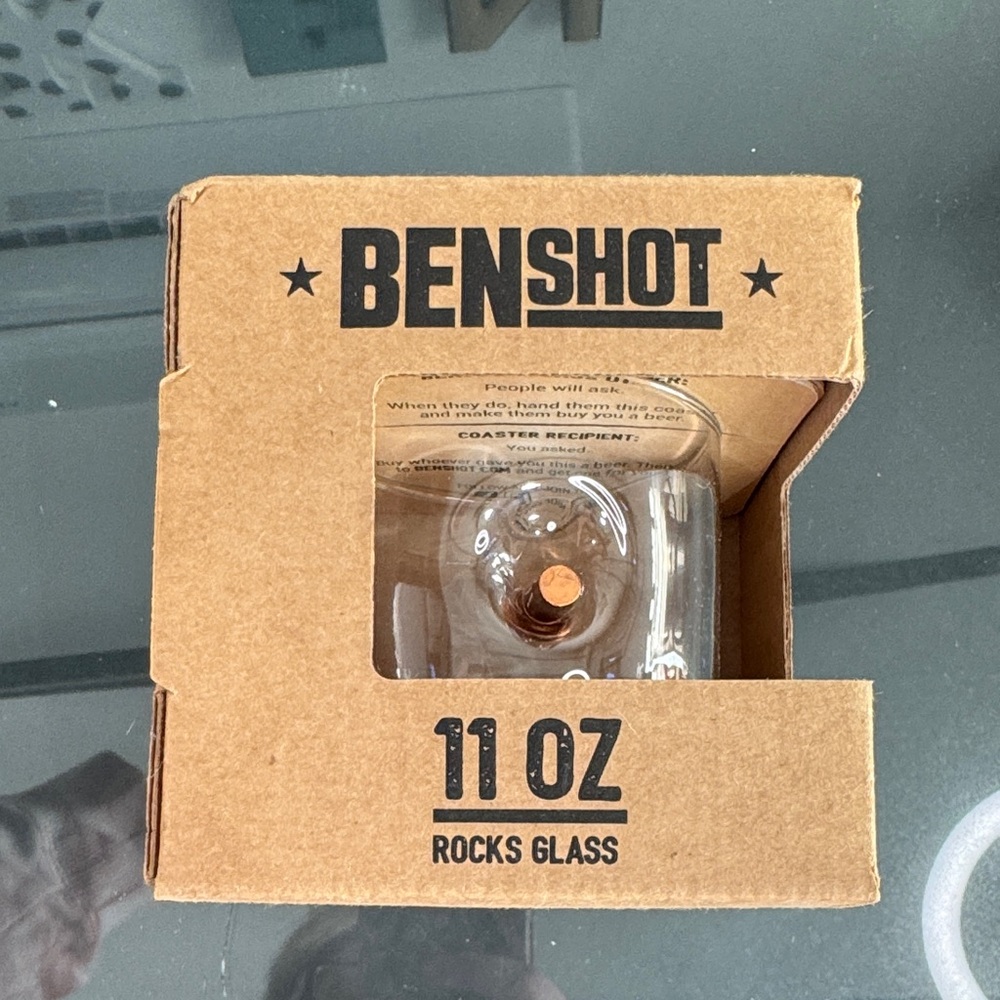 BENSHOT 11 oz Rocks‎ Glass Copper Bullet Handmade USA Novelty Gift Boxed